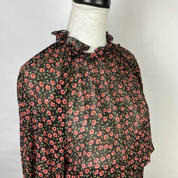 C/MEO Collective | Longevity Black Floral Sheer Smocked Long Sleeve Mini Dress - Picture 6 of 12